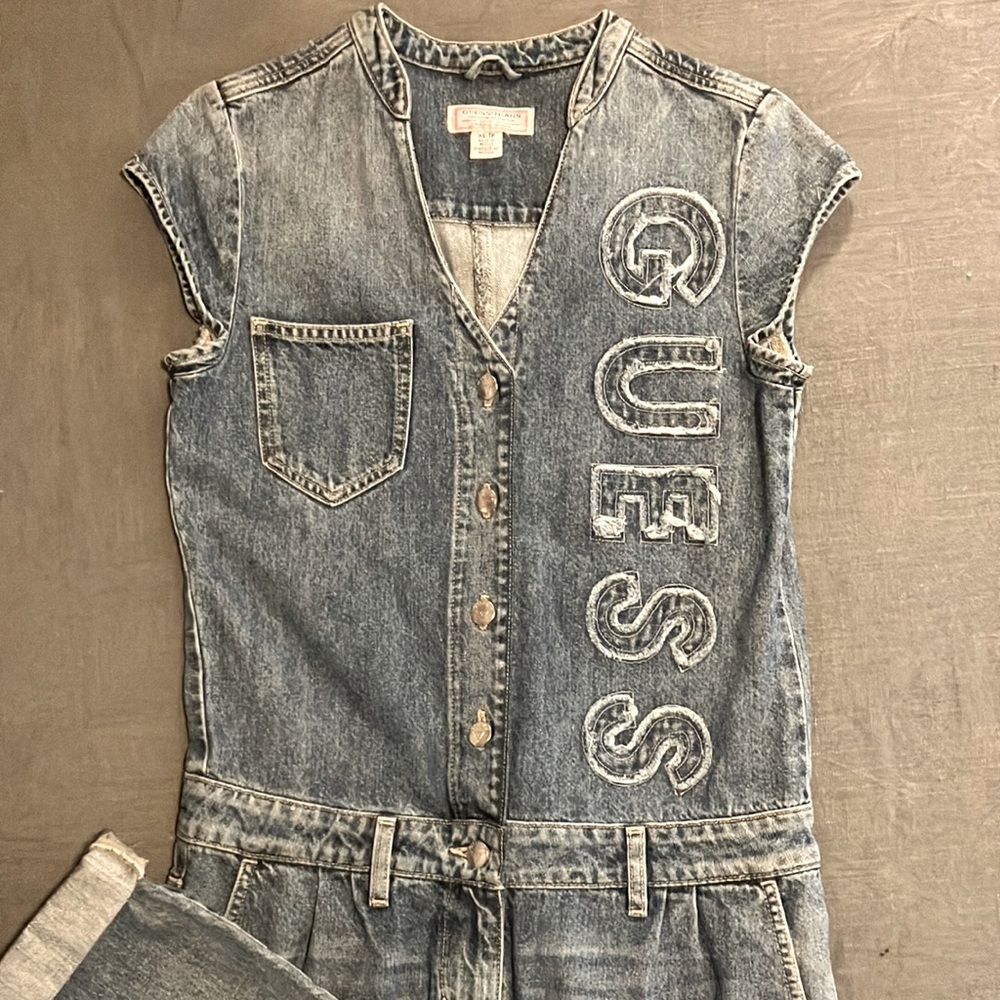 Guess Denim Tab Collar Button-front Coverall XS